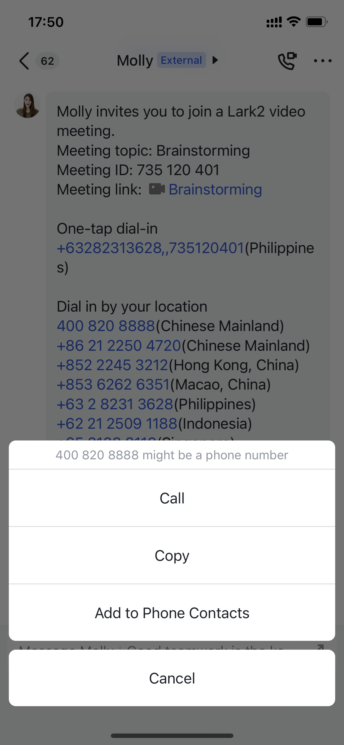 Invite people to join meetings by phone during a meeting