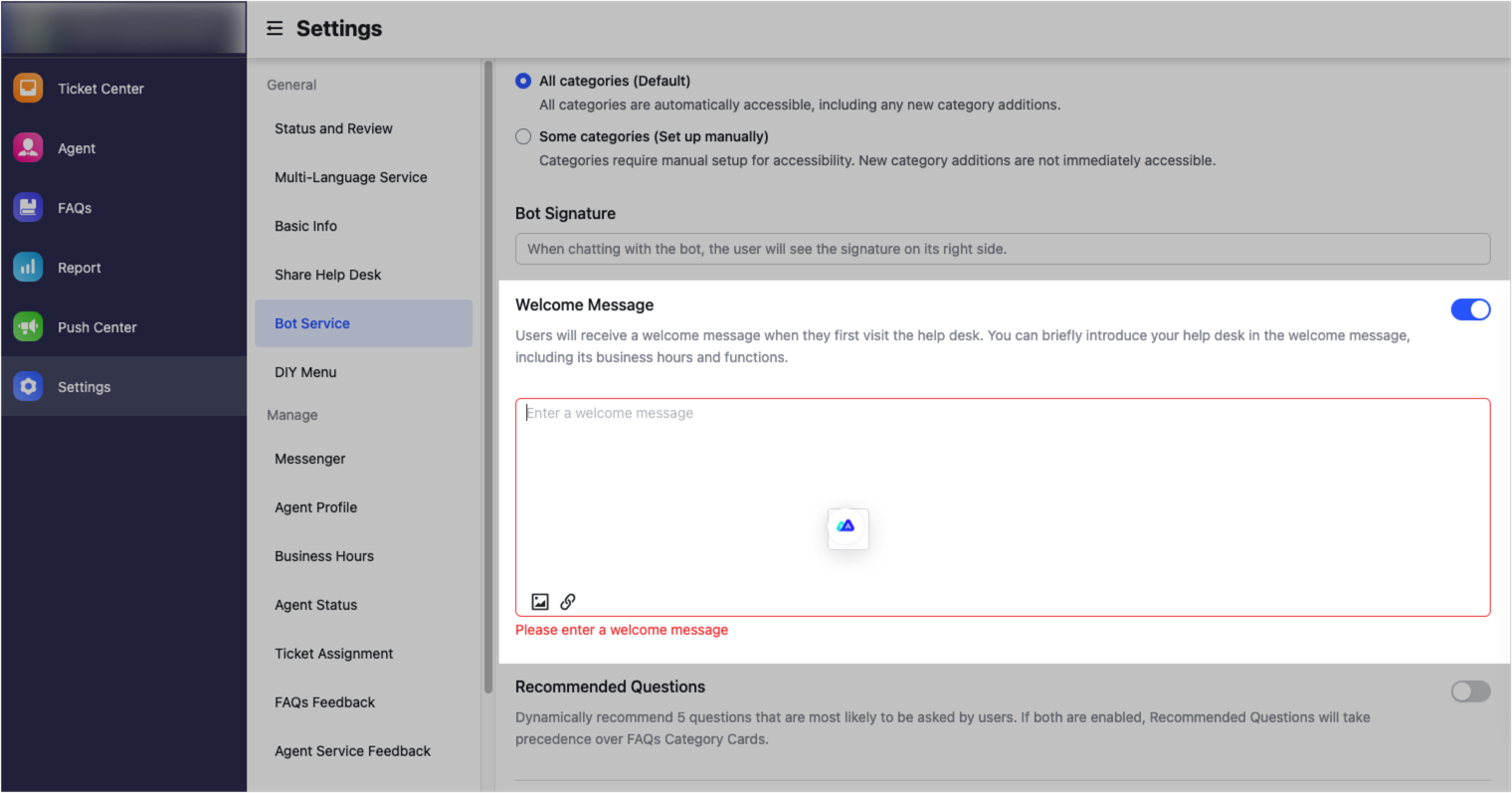 Add images and links to help desk welcome messages and FAQs