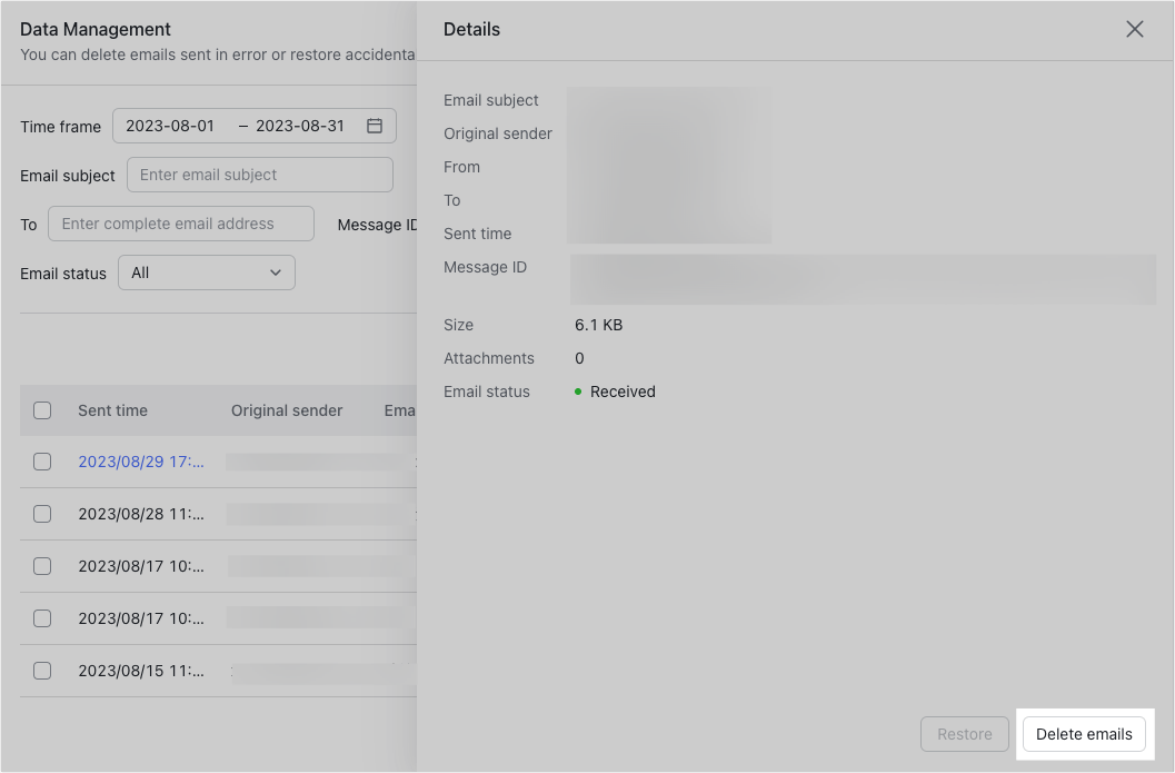 Admin | Manage email data