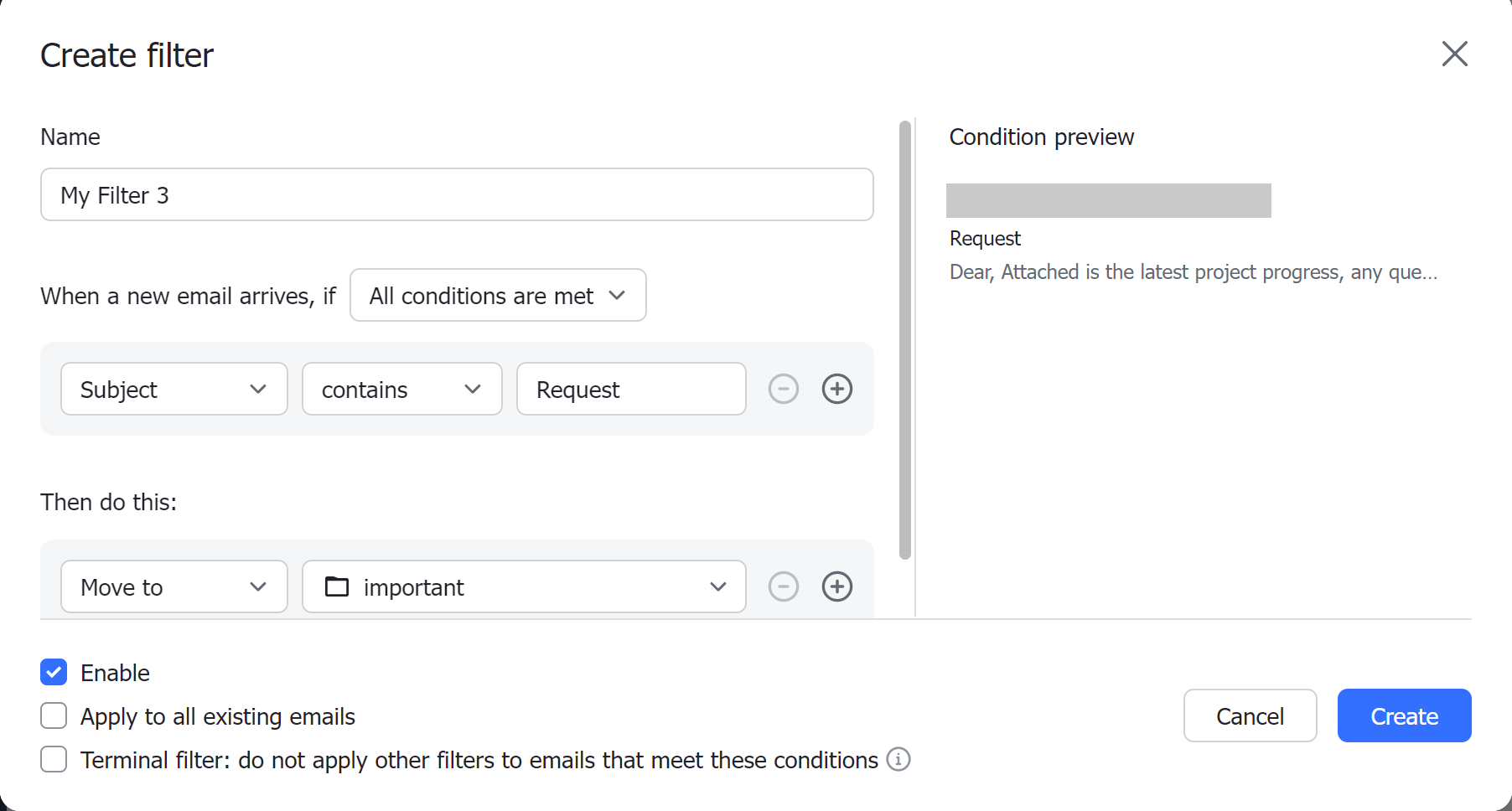 Create and manage filters