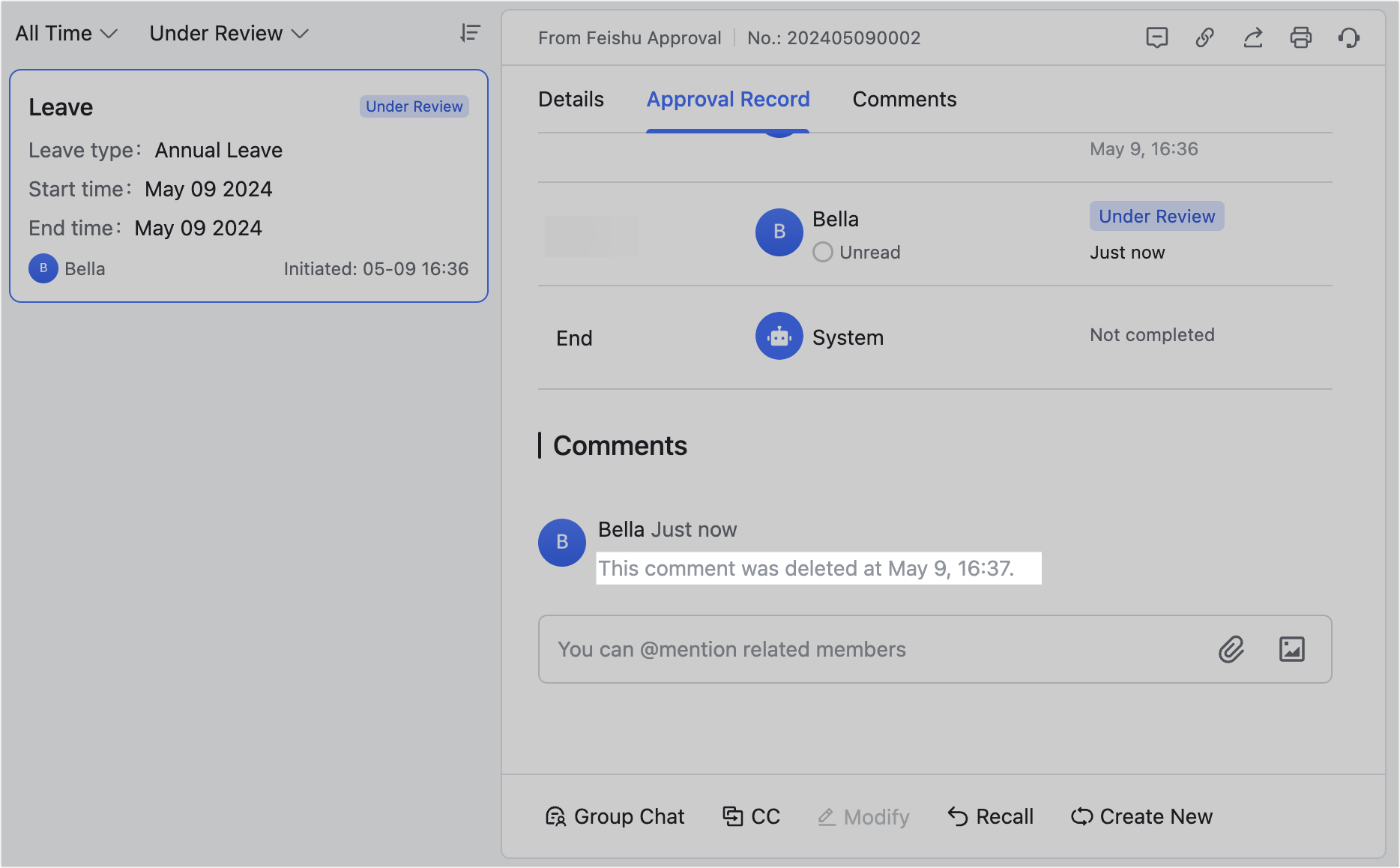 Comment in approvals